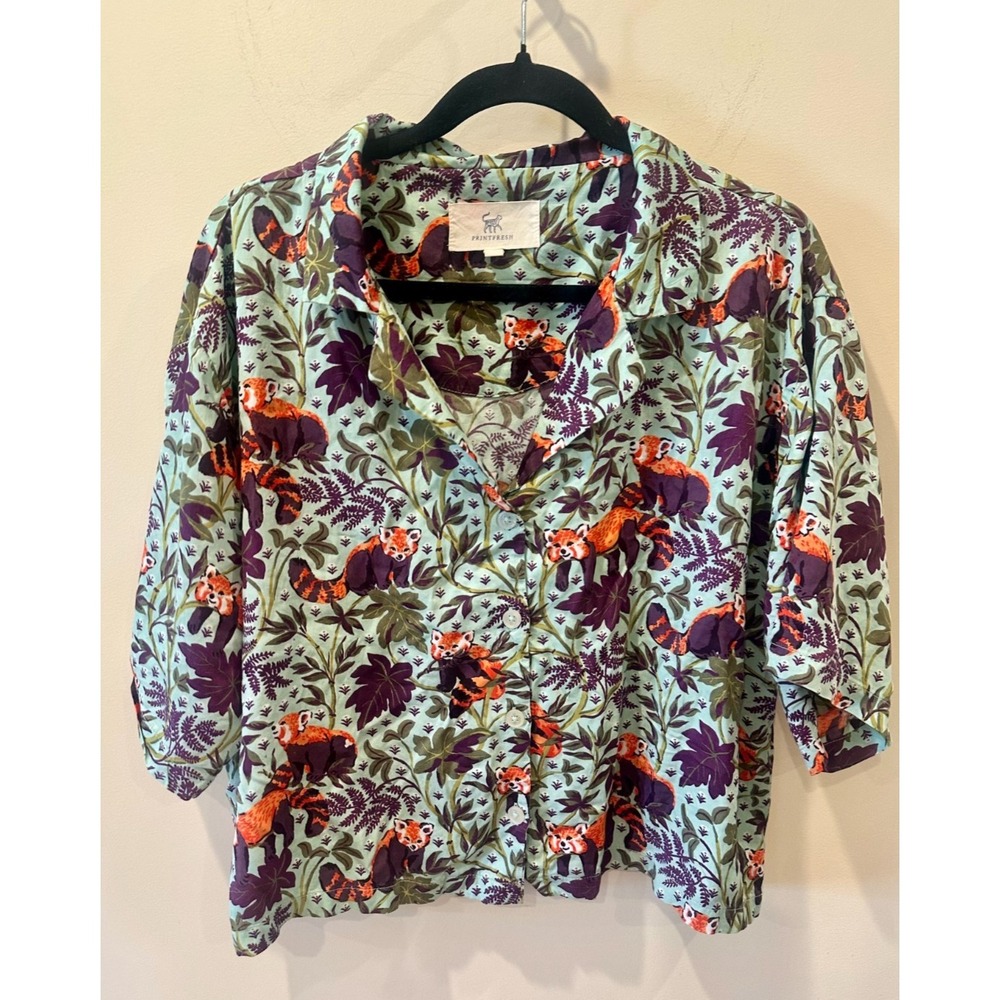 Print Fresh Red Panda Adorable Pajama Short Sleeve Top Size S Cropped - TOP ONLY